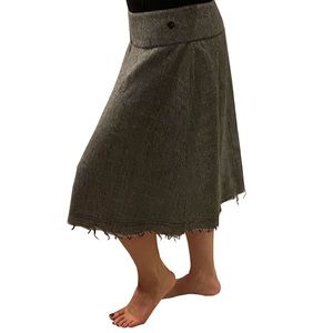 Grey Wool Herringbone Cozy Midi Skirt